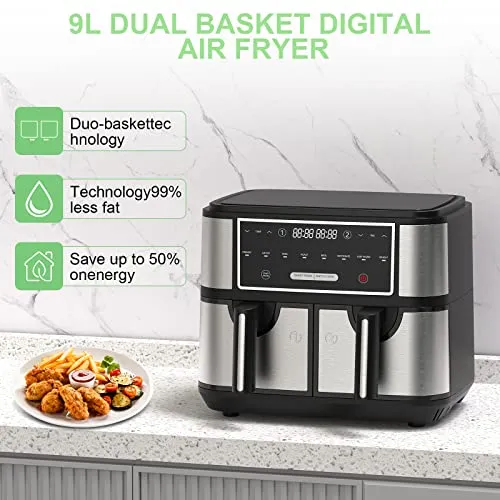 EUARY Best 9L Large Dual Basket Air Fryers for Family