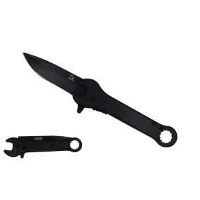 Falcon 7.75" Black Spring Assisted Knife with 12 mm Wrench Function