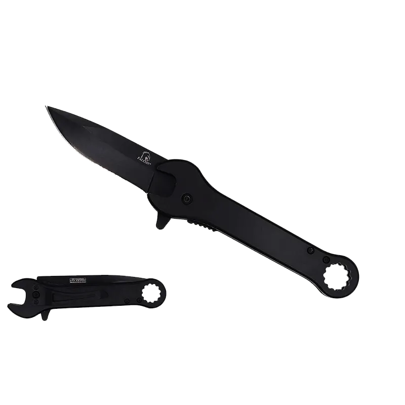 Falcon 7.75" Black Spring Assisted Knife with 12 mm Wrench Function