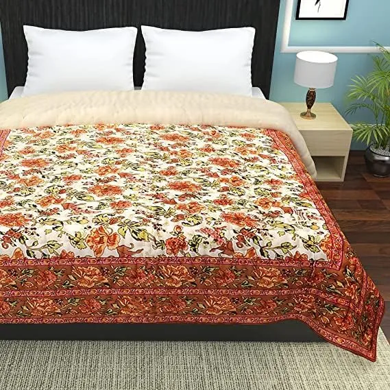 fashhub 300TC Single Bed Organic Cotton Jaipuri Razai Bed Blanket Ac Quilt for Winter Soft Light Weight Rajasthani Traditional Rajai Cotton-MUGAL