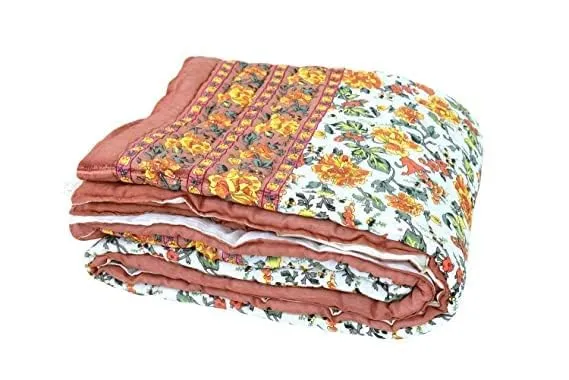 fashhub 300TC Single Bed Organic Cotton Jaipuri Razai Bed Blanket Ac Quilt for Winter Soft Light Weight Rajasthani Traditional Rajai Cotton-MUGAL