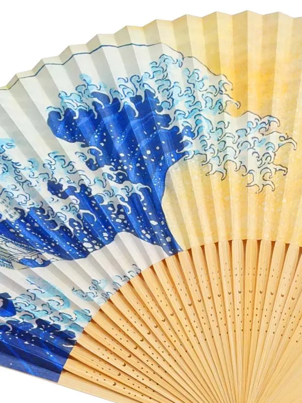 Folding Fan. Double-Sided Design made in Kyoto, Japan. Japanese Hand Fan. "Red-Mt.Fuji & Violent Waves/赤富士.荒波1393"