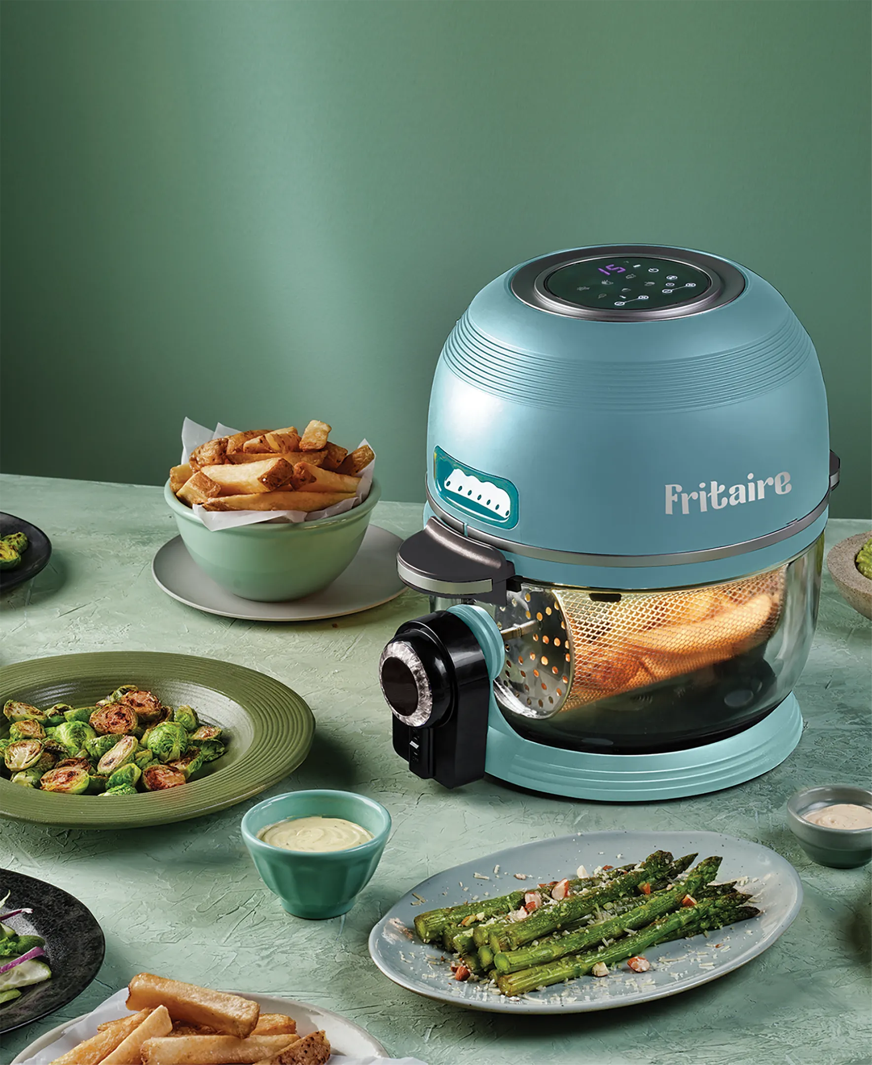 Fritaire Self-Cleaning Glass Bowl Air Fryer, 5-Qt, Green