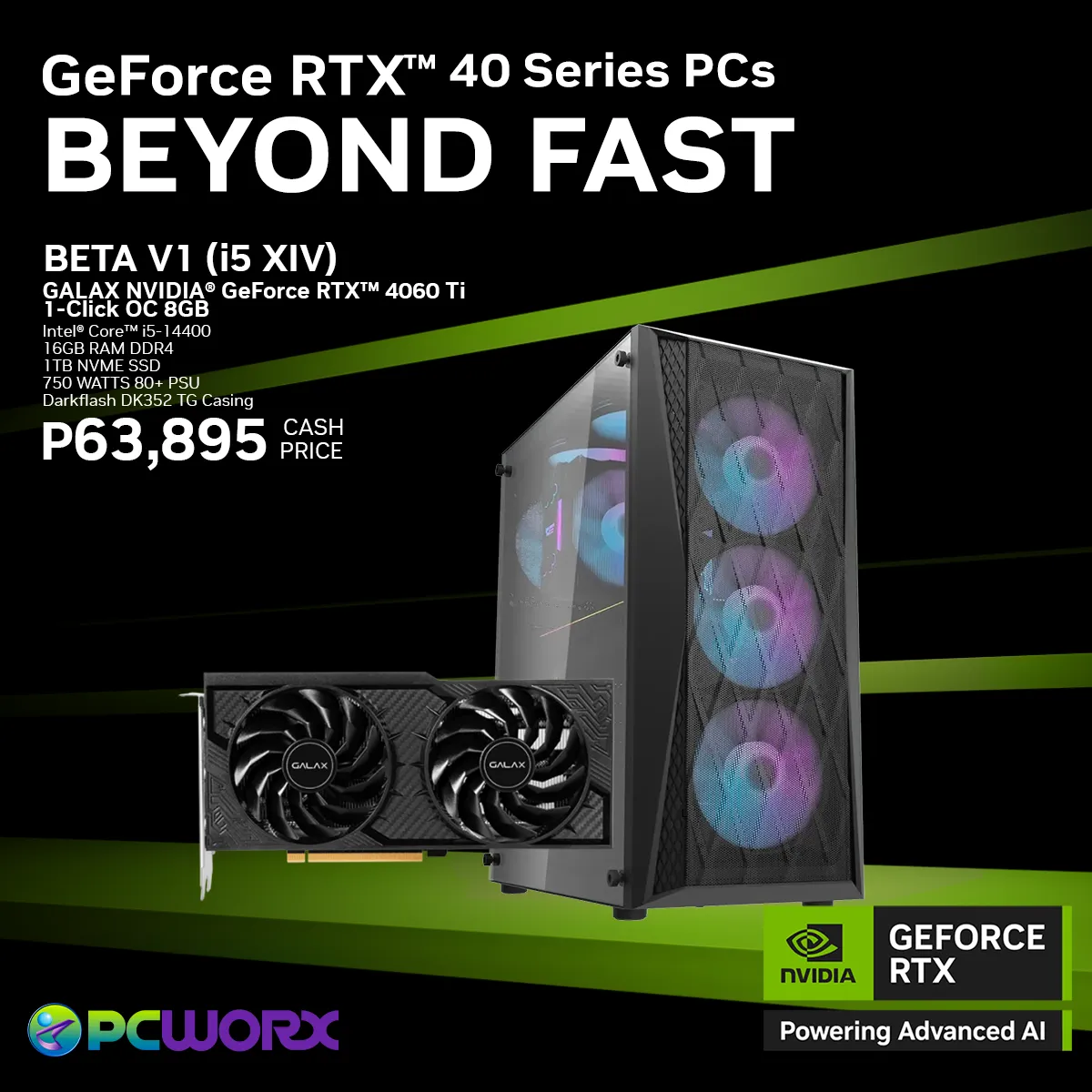 Galax NVIDIA® GeForce RTX™ 4060 Ti 1-Click OC 8GB GDDR6X - BETA V1 Gaming pc