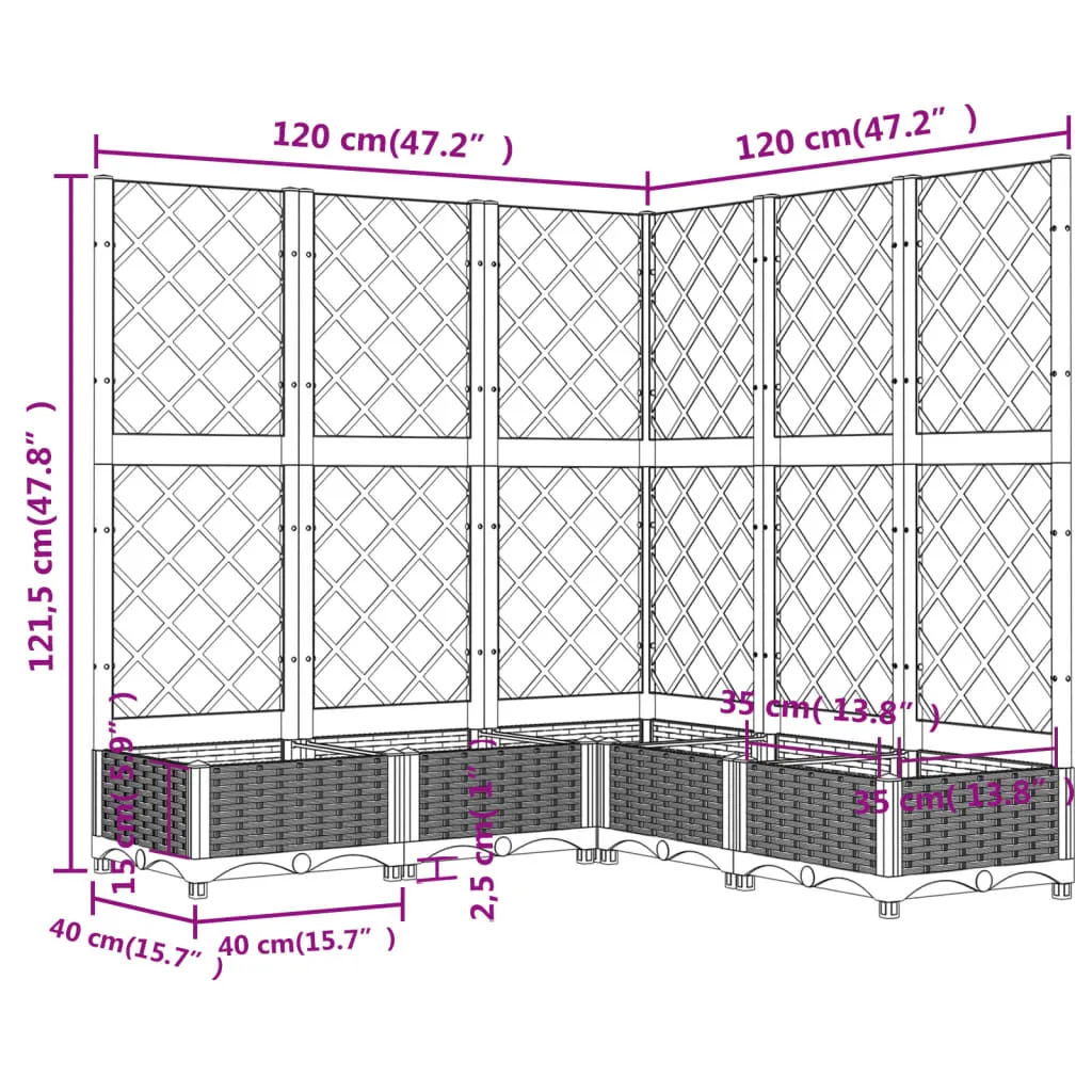 Garden Planter with Trellis Light Grey 120x120x121.5 cm PP