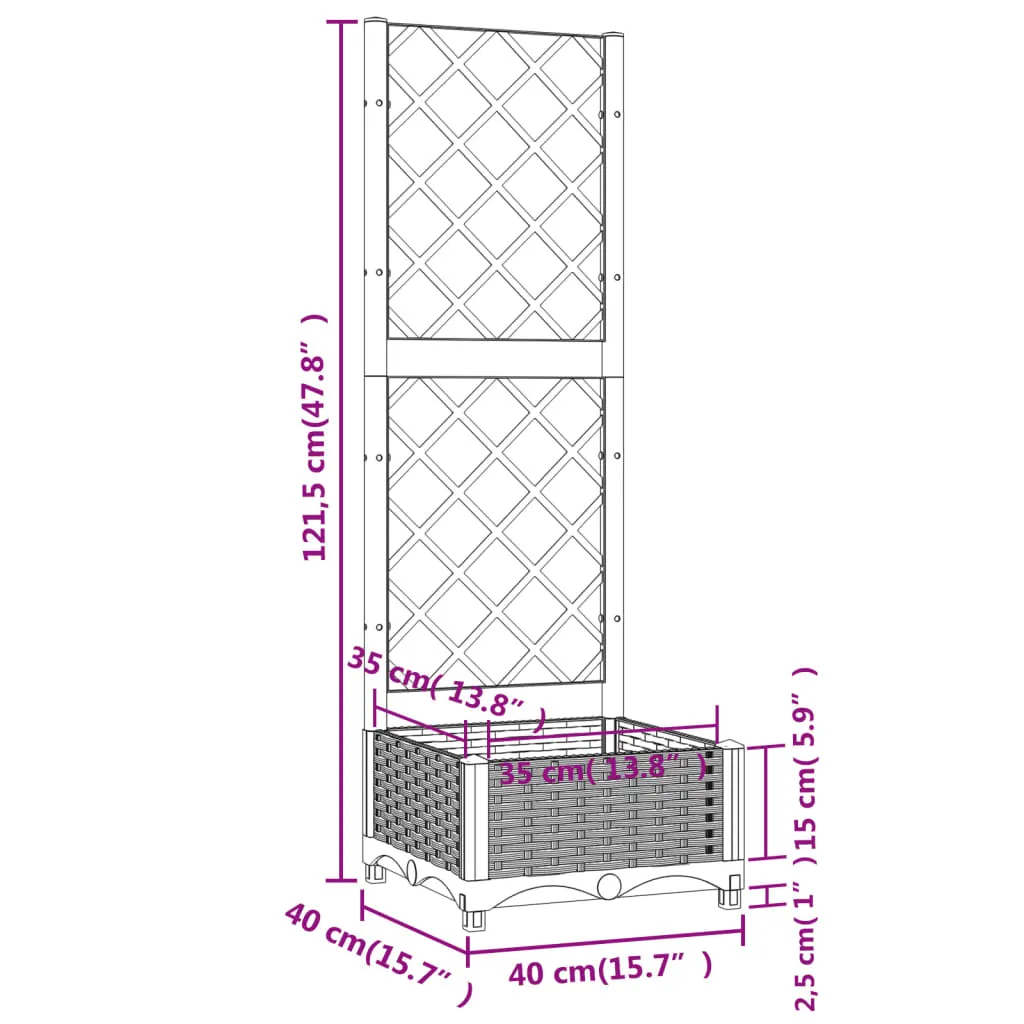 Garden Planter with Trellis Light Grey 40x40x121.5 cm PP