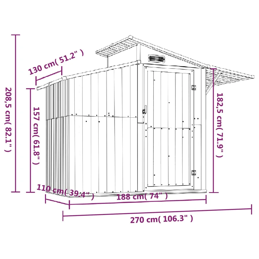 Garden Shed Brown 270x130x208.5 cm Galvanised Steel