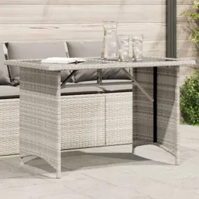 Garden Table with Glass Top Light Grey 110x68x70 cm Poly Rattan