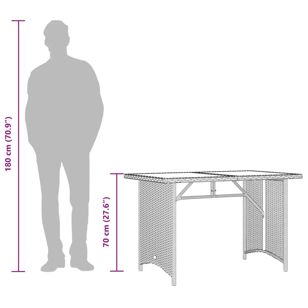 Garden Table with Glass Top Light Grey 110x68x70 cm Poly Rattan