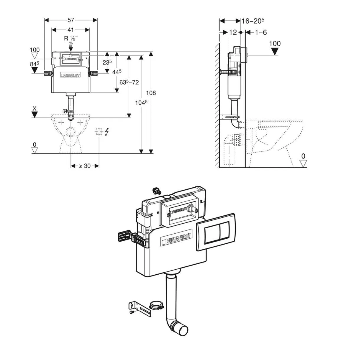 Geberit Duofix Delta 112cm Concealed Cistern with Delta Flush Plate