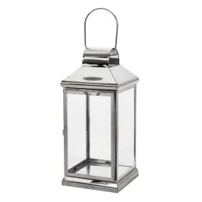 Giana 16 Inch Lantern, Square Silver Stainless Steel Frame, Tempered Glass By Casagear Home