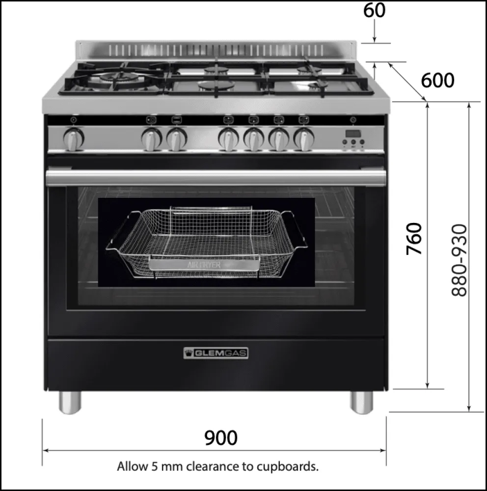 Glem GS965GEN Black & Steel 90cm Dual Fuel Stove with Air Fryer - Special Order