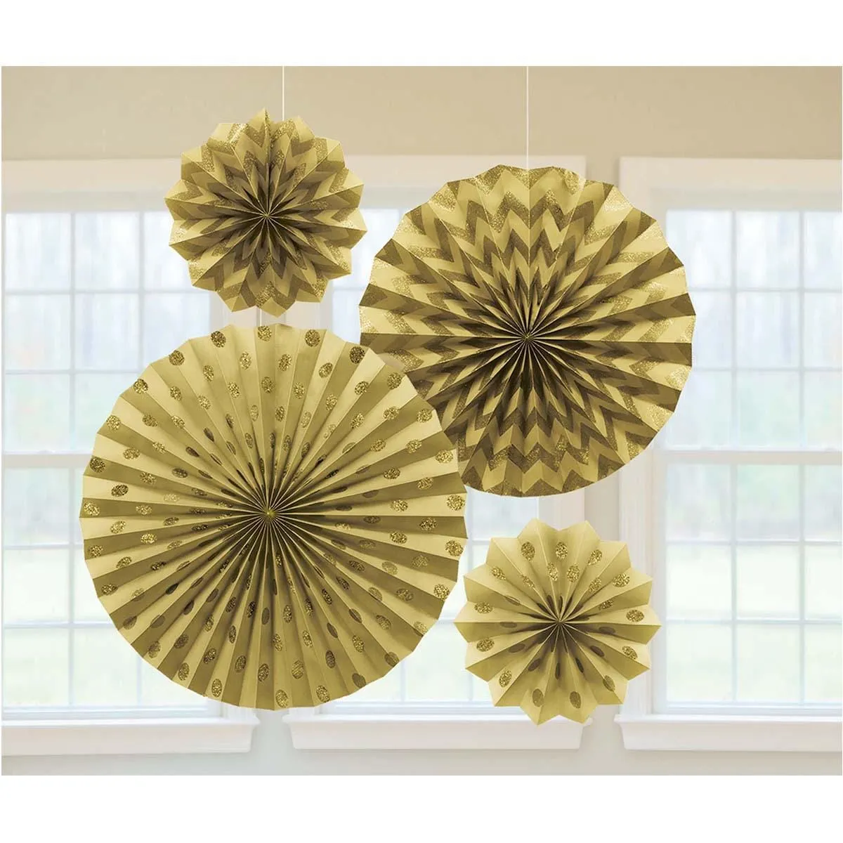 Glitter Paper Fans - Gold 4/pkg.