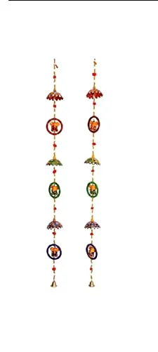 Goranshi Creation Wooden Wind Chime with Ganesha/Hand Painted A Rajasthani Items (Multi Color)