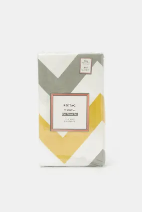 Grey And Mustard Chevron Print Flat Sheet (King Size)