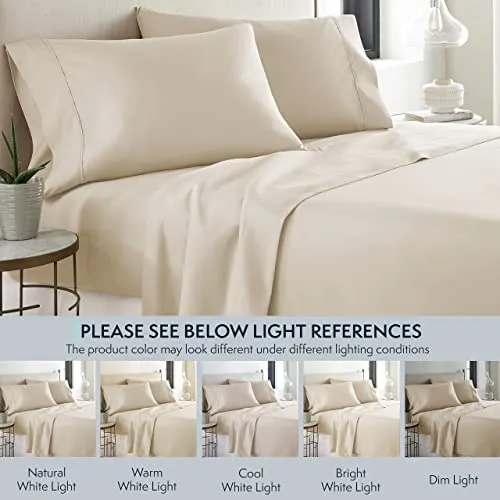 HC COLLECTION King Size Sheet Set - Deep Pocket Bed Sheets - Extra Soft & Breathable - 4 PC Set, Easy Care, Machine Washable - Cooling Cream Sheets