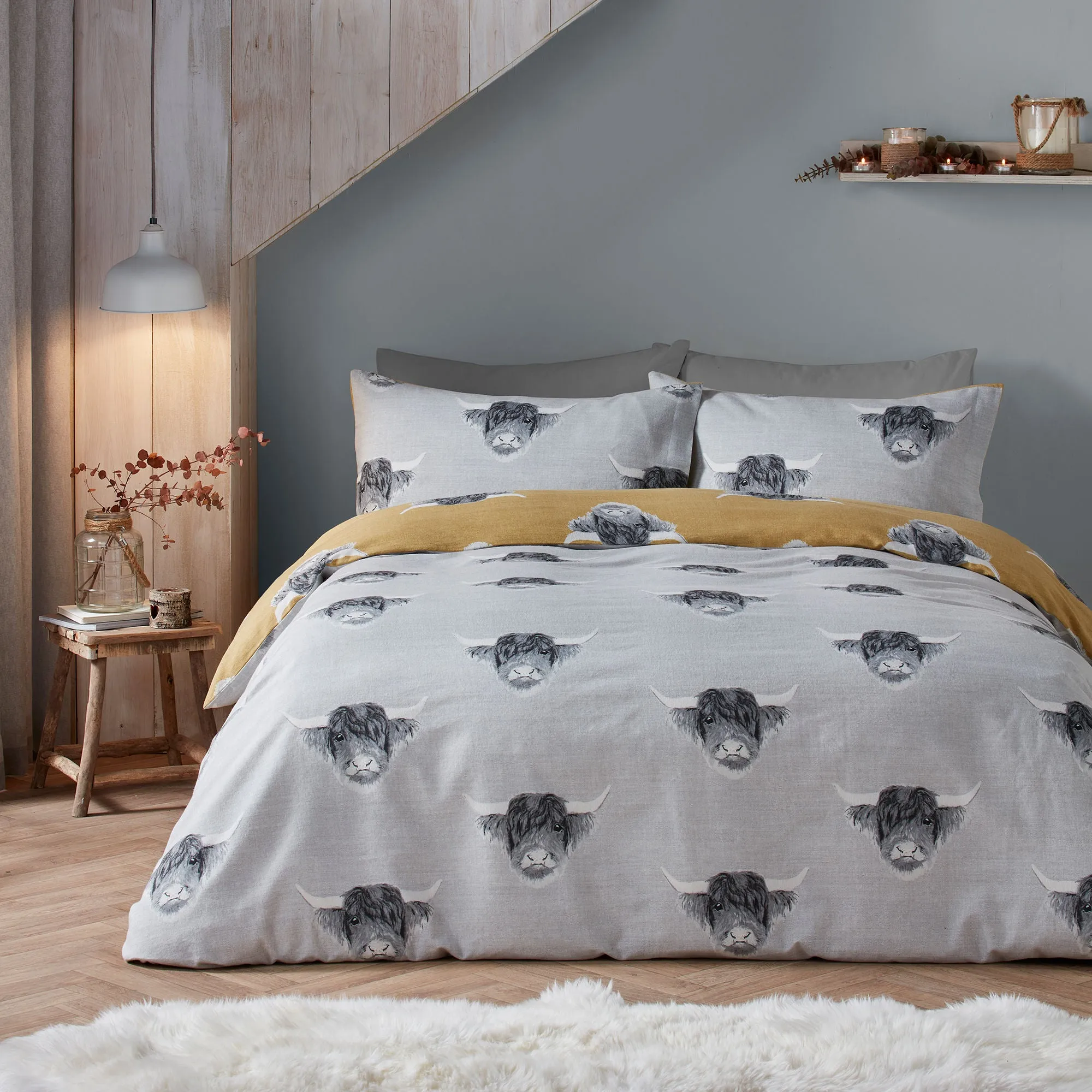 Highland Cow Duvet Cover Set by Fusion in Ochre