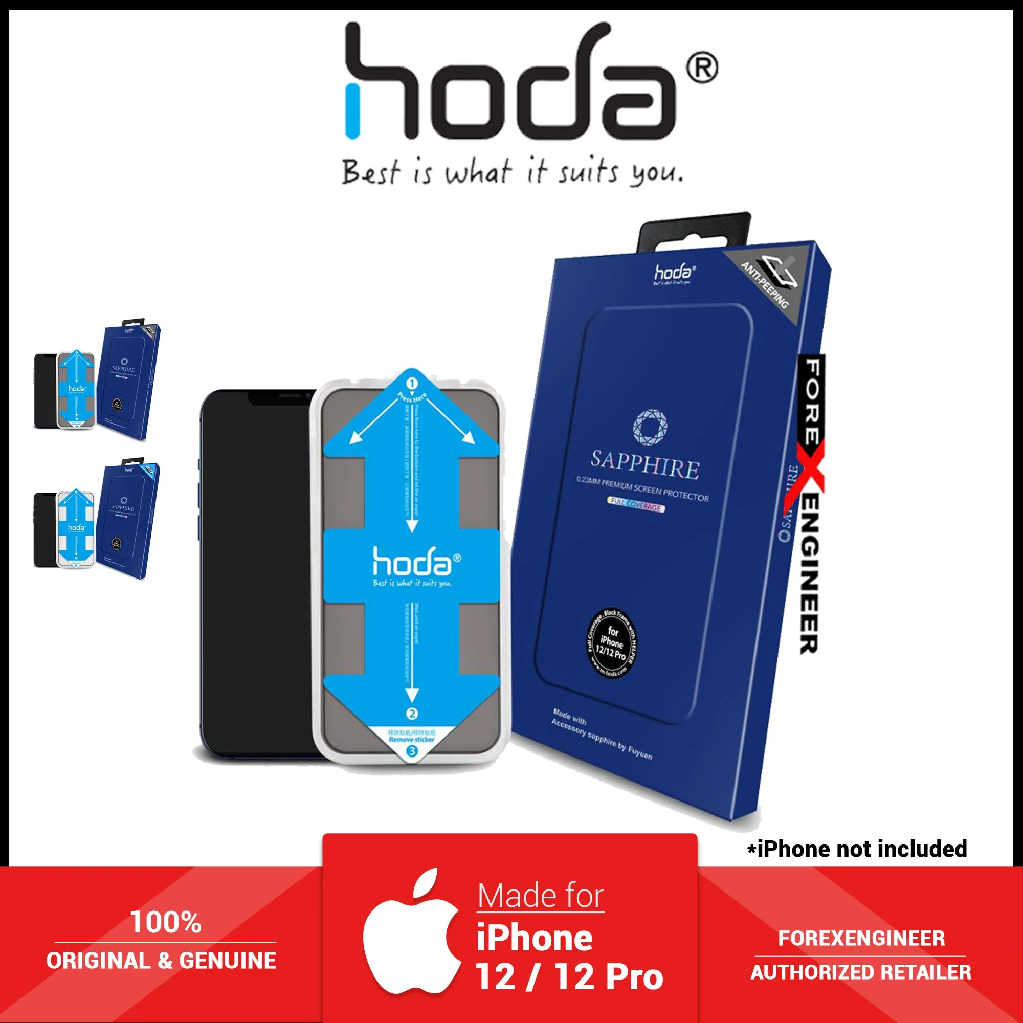 Hoda Sapphire Screen Protector for iPhone 12 - 12 Pro ( With Helper ) - Anti - Peeper (Barcode: 4713381519912 )