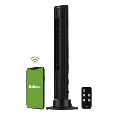 Holmes 40" Wi-Fi Smart Connect Digital Oscillating 3 Speed Tower Fan with Remote Control Black