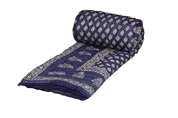 HOMOBITE World Famous Jaipuri Light Weight Pure Cotton Traditional Rajasthani Print Multi Colour Double Bed Quilt/Razai/Rajai (Blue, Double)