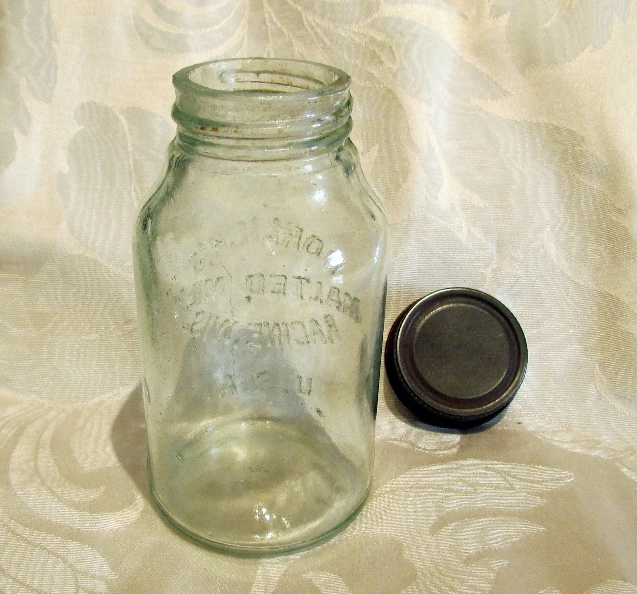 Horlick's Malted Milk Bottle  Antique Mason Jar Glass Storage Canning Jar Racine Wisconsin USA