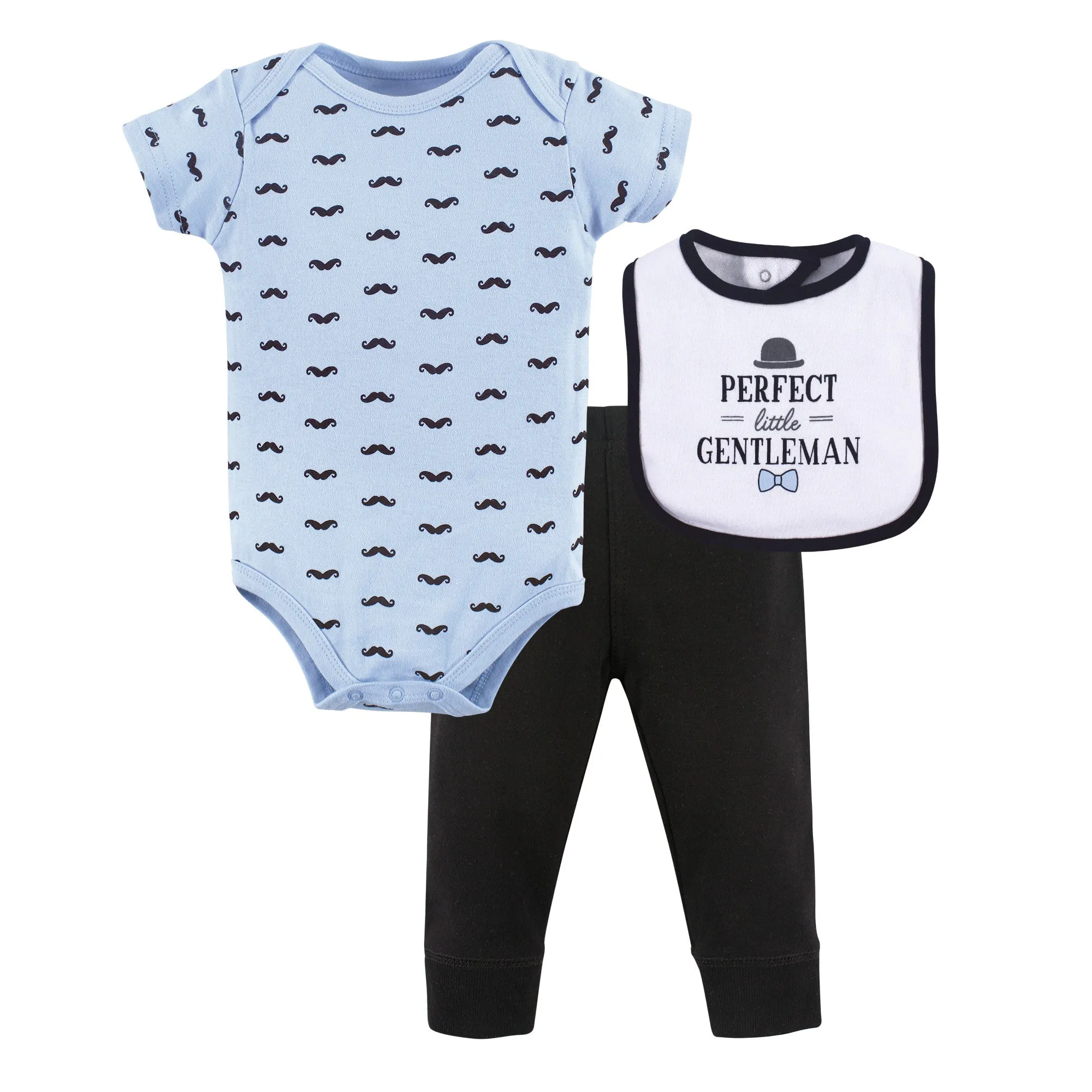 Hudson Baby Cotton Bodysuit, Pant and Bib Set, Little Gentleman