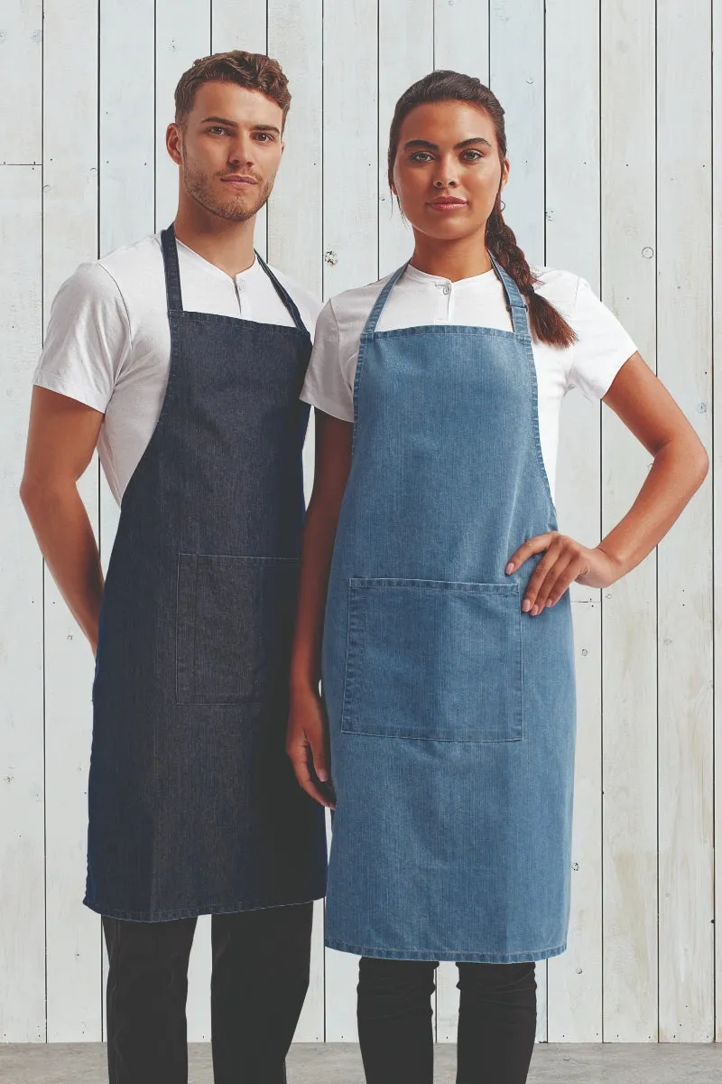 Indigo Denim Sustainable Bib Apron (1 Pocket w/ Pencil Divide)