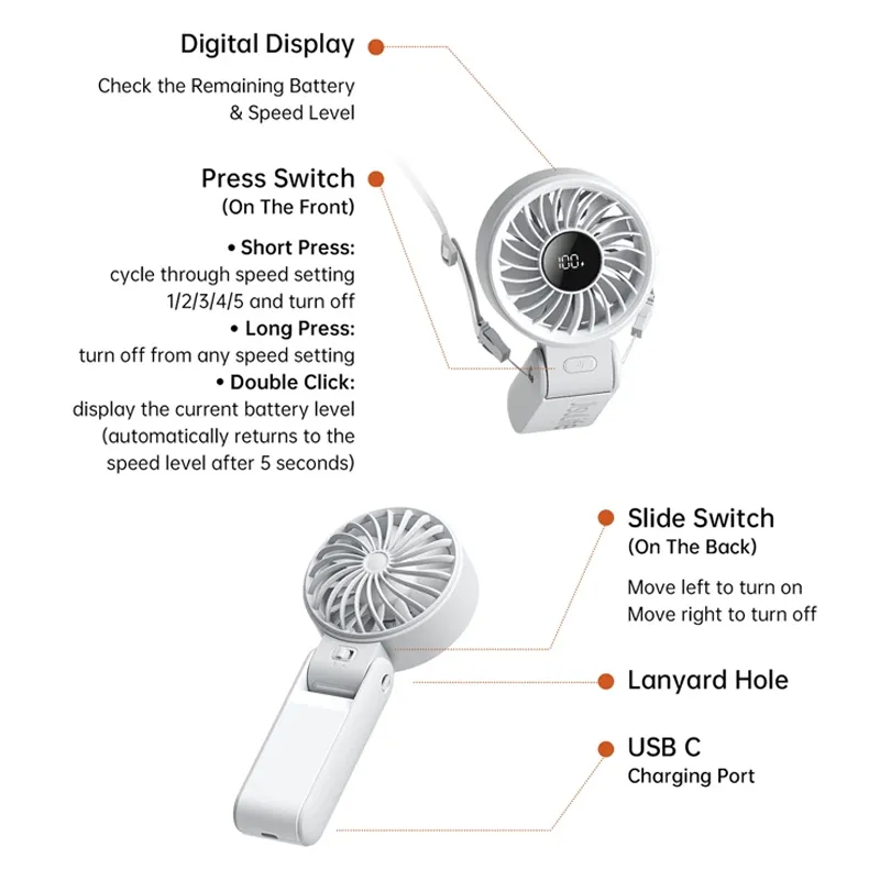 JISULIFE Life 7 Portable HandHeld Mini Turbo Fan