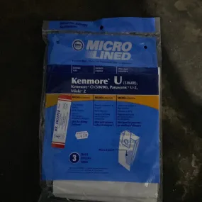 KENMORE 50688 TYPE U BAGS DVC PAPER BAGS MICRO 3/PK MICRO LINED DVC571