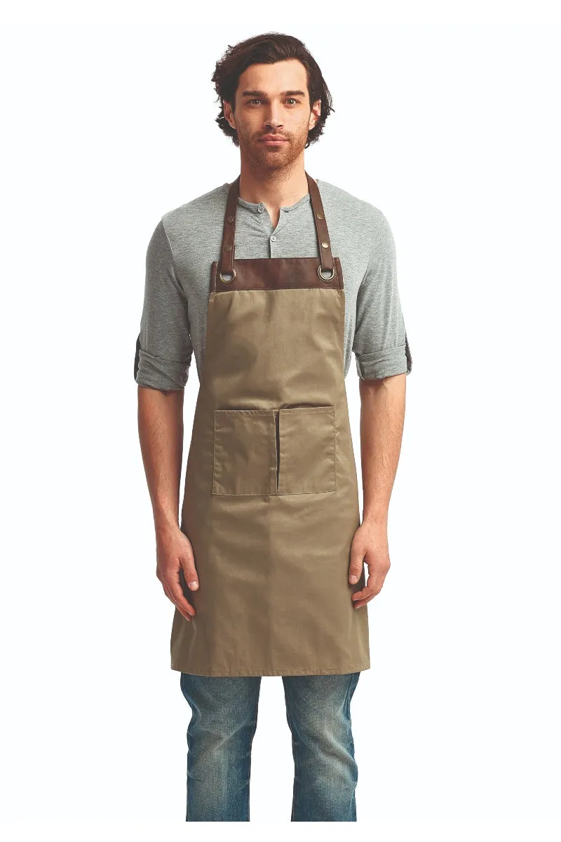 Khaki/Brown Espresso Adjustable Bib Apron (2 Pockets)