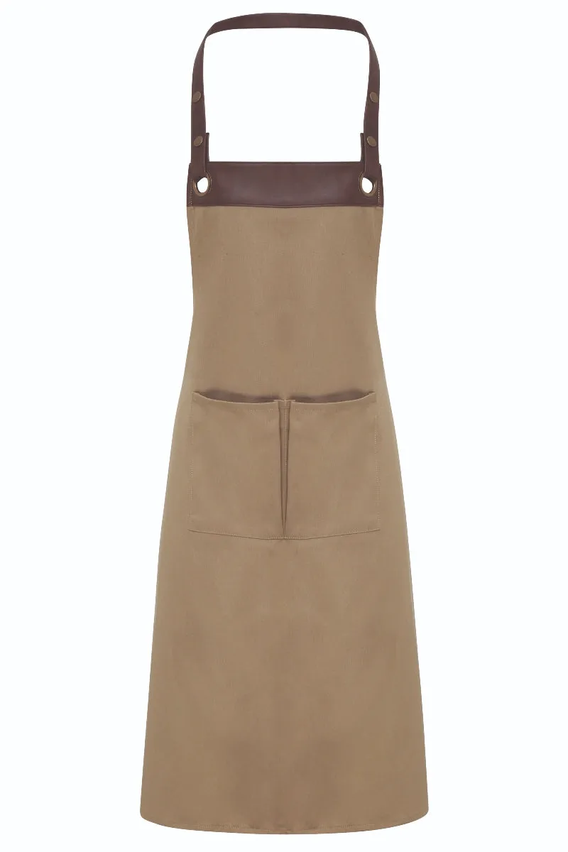 Khaki/Brown Espresso Adjustable Bib Apron (2 Pockets)