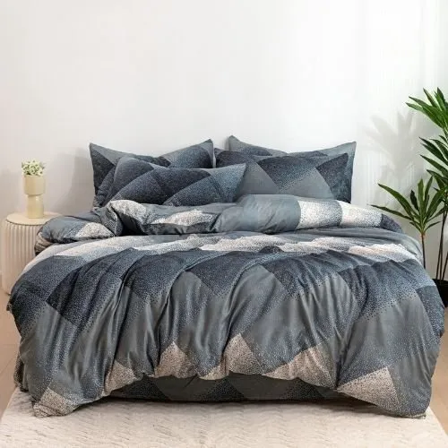 King size 6 piece duvet cover set modern geometric print bedding set.