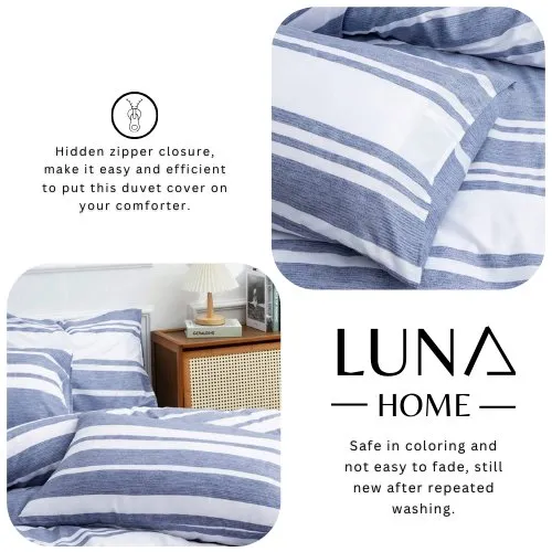 King Size 6 pieces, Blue Stripe Design Duvet cover set.