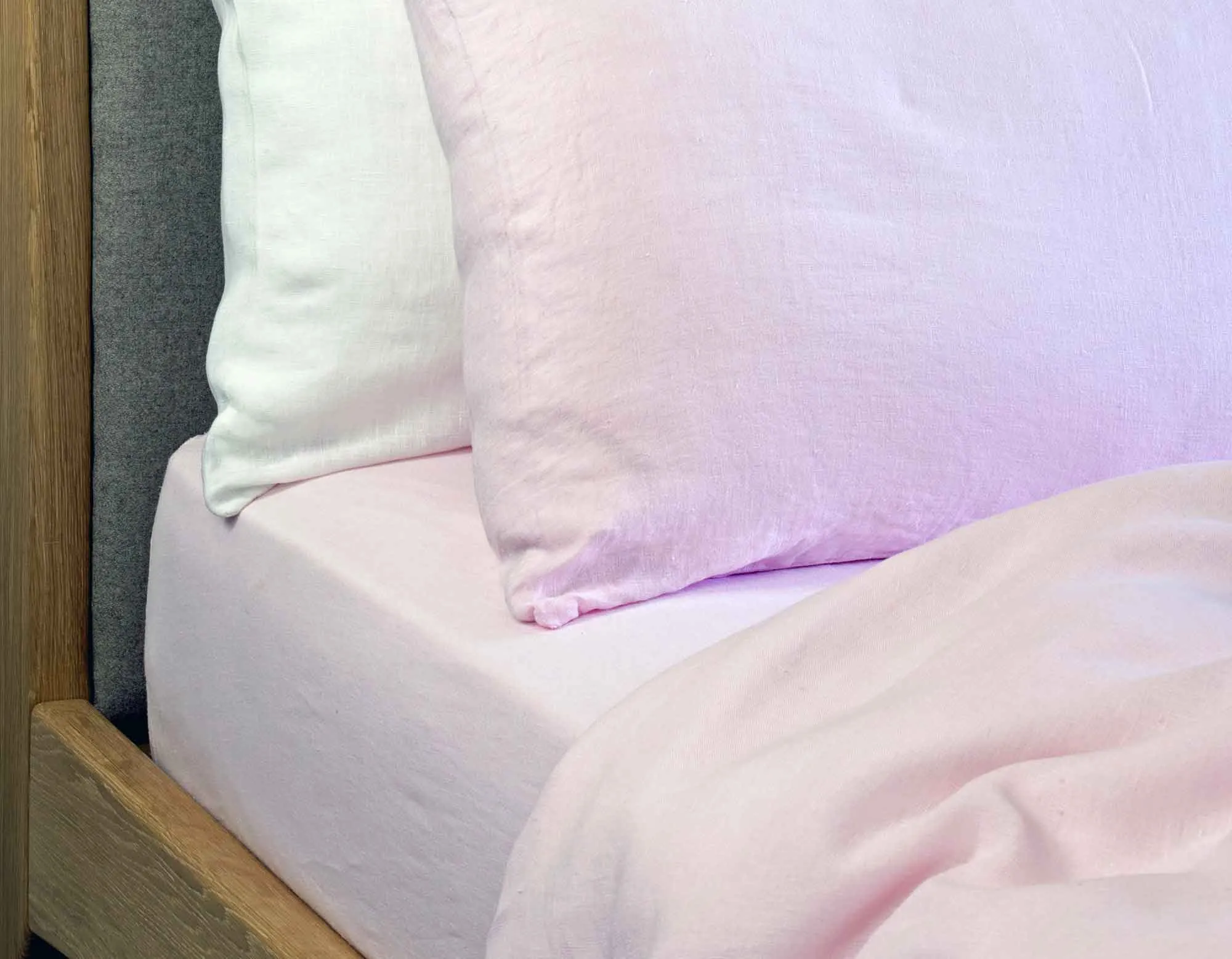 King Size Linen Fitted Sheet - Soft Pink