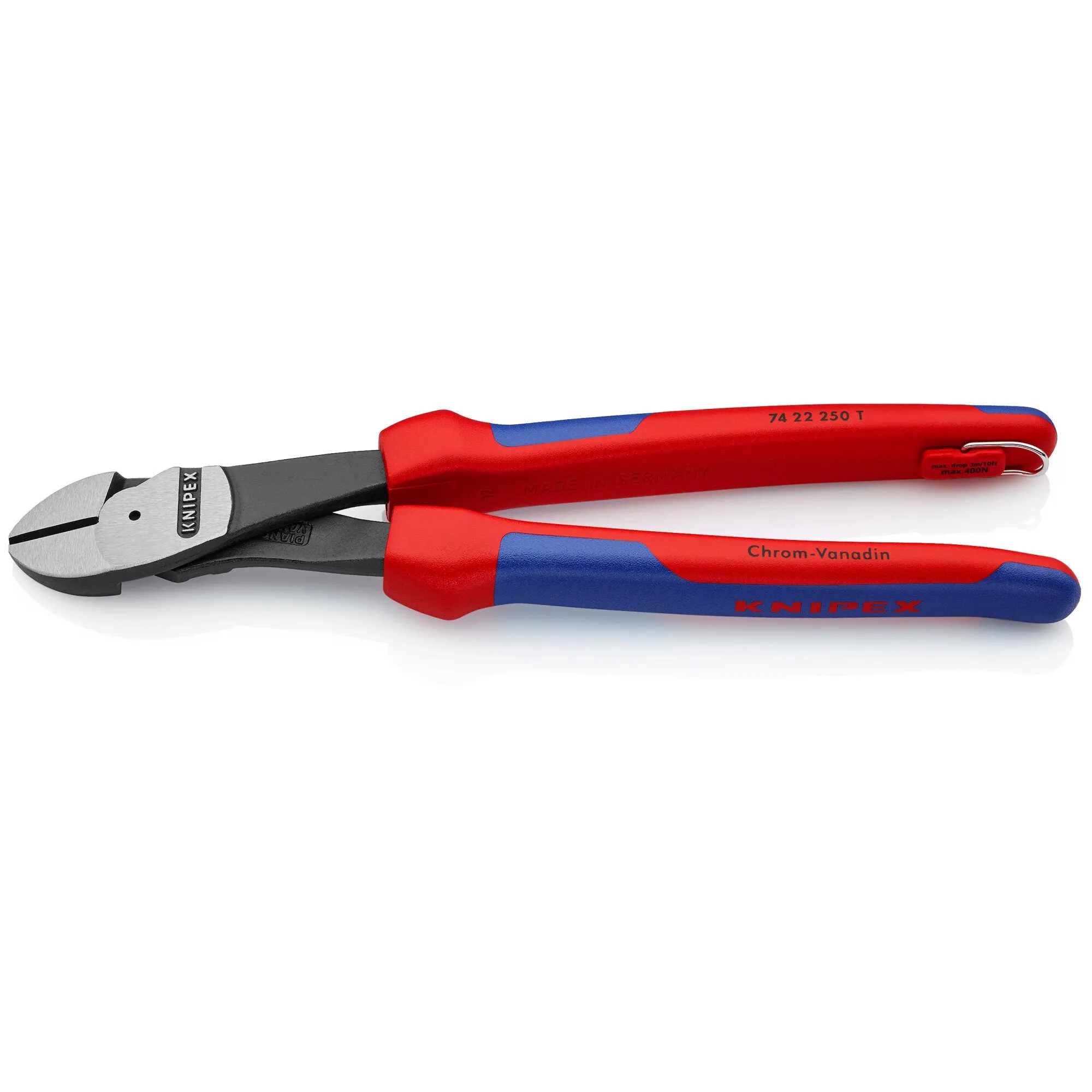 Knipex 74 22 250 T BKA 10" High Leverage 12° Angled Diagonal Cutters-Tethered Attachment