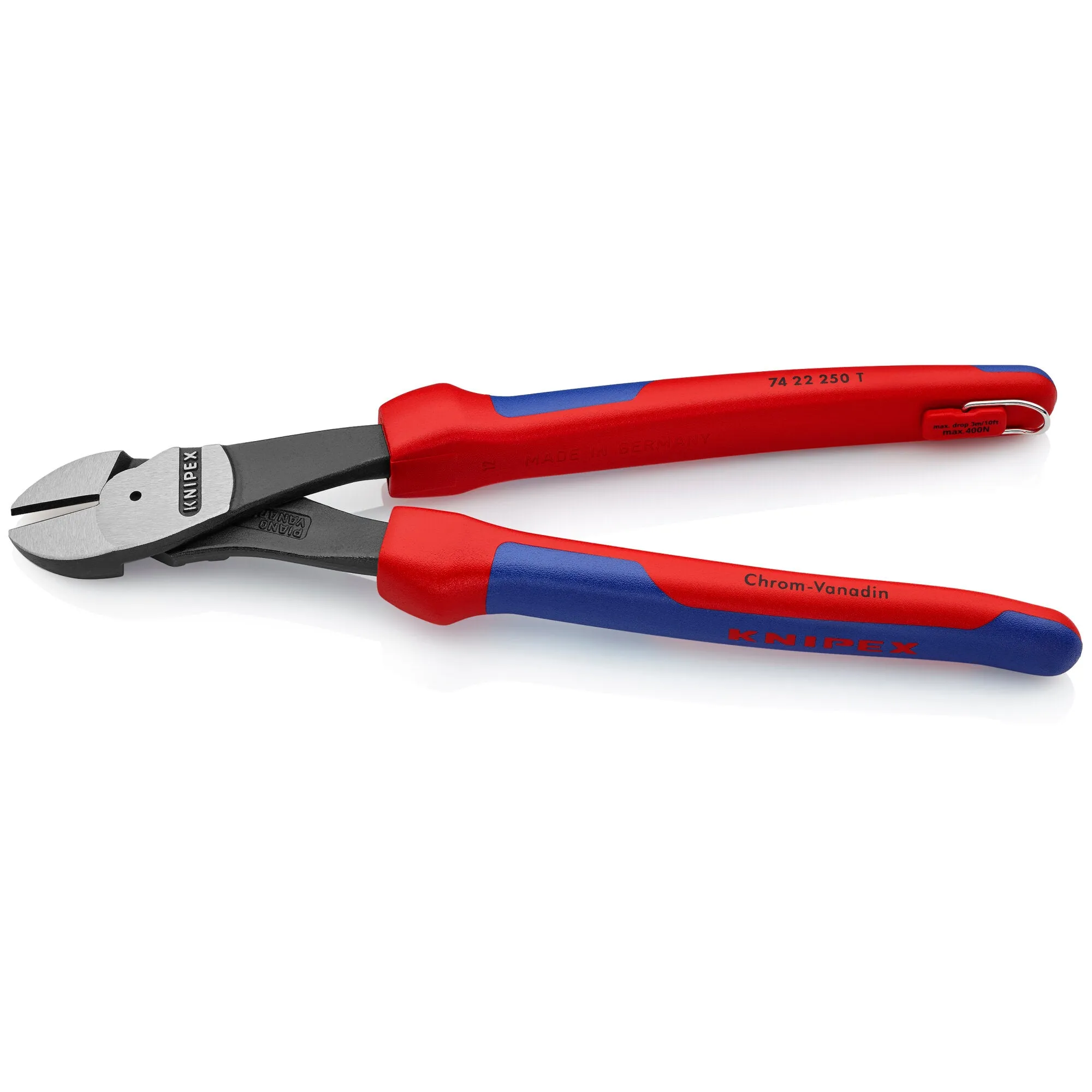 Knipex 74 22 250 T BKA 10" High Leverage 12° Angled Diagonal Cutters-Tethered Attachment