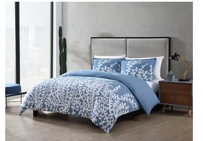 Laura Ashley Elise Cotton Reversible 2 Piece Duvet Cover Set, Twin - Blue