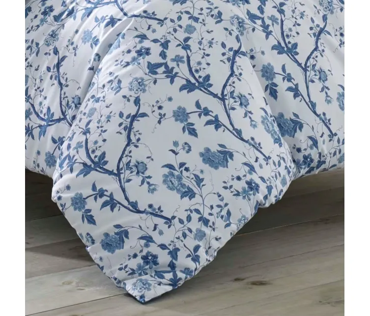 Laura Ashley Elise Cotton Reversible 2 Piece Duvet Cover Set, Twin - Blue