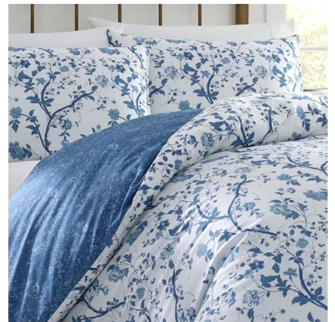 Laura Ashley Elise Cotton Reversible 2 Piece Duvet Cover Set, Twin - Blue