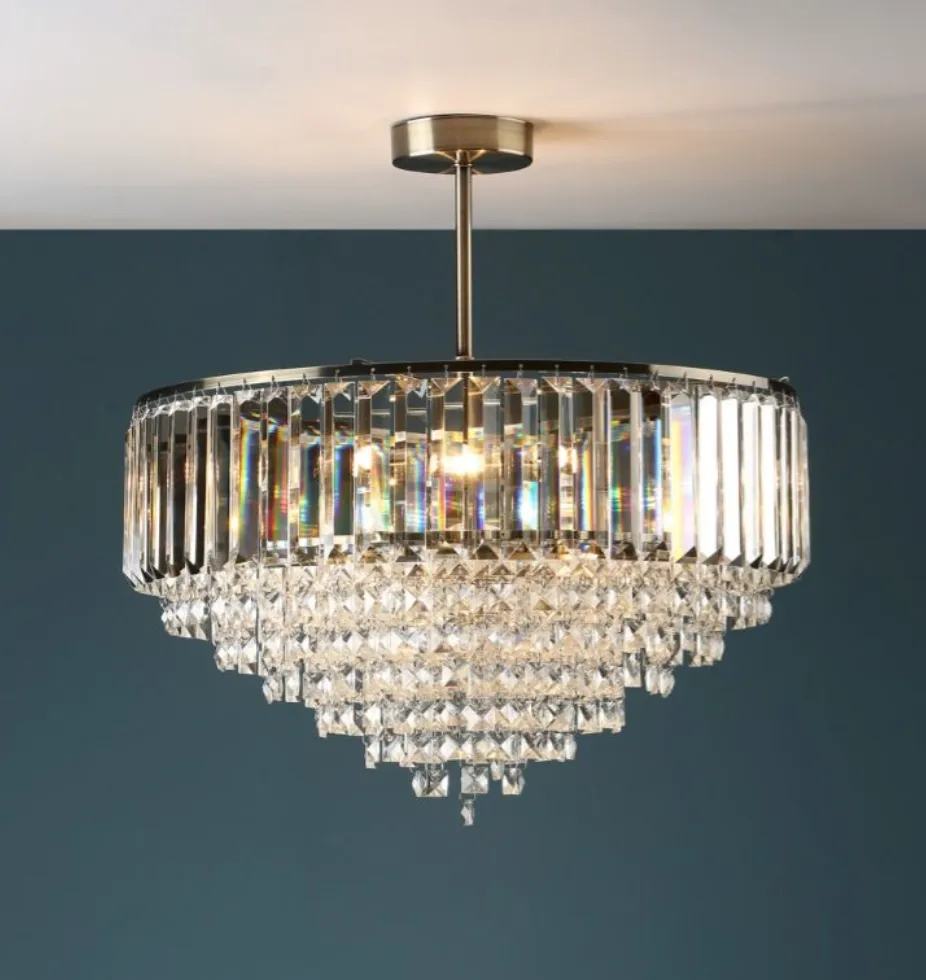 Laura Ashley Vienna, Semi Flush Crystal Ceiling Light, Antique Brass (Medium) - ID 13153