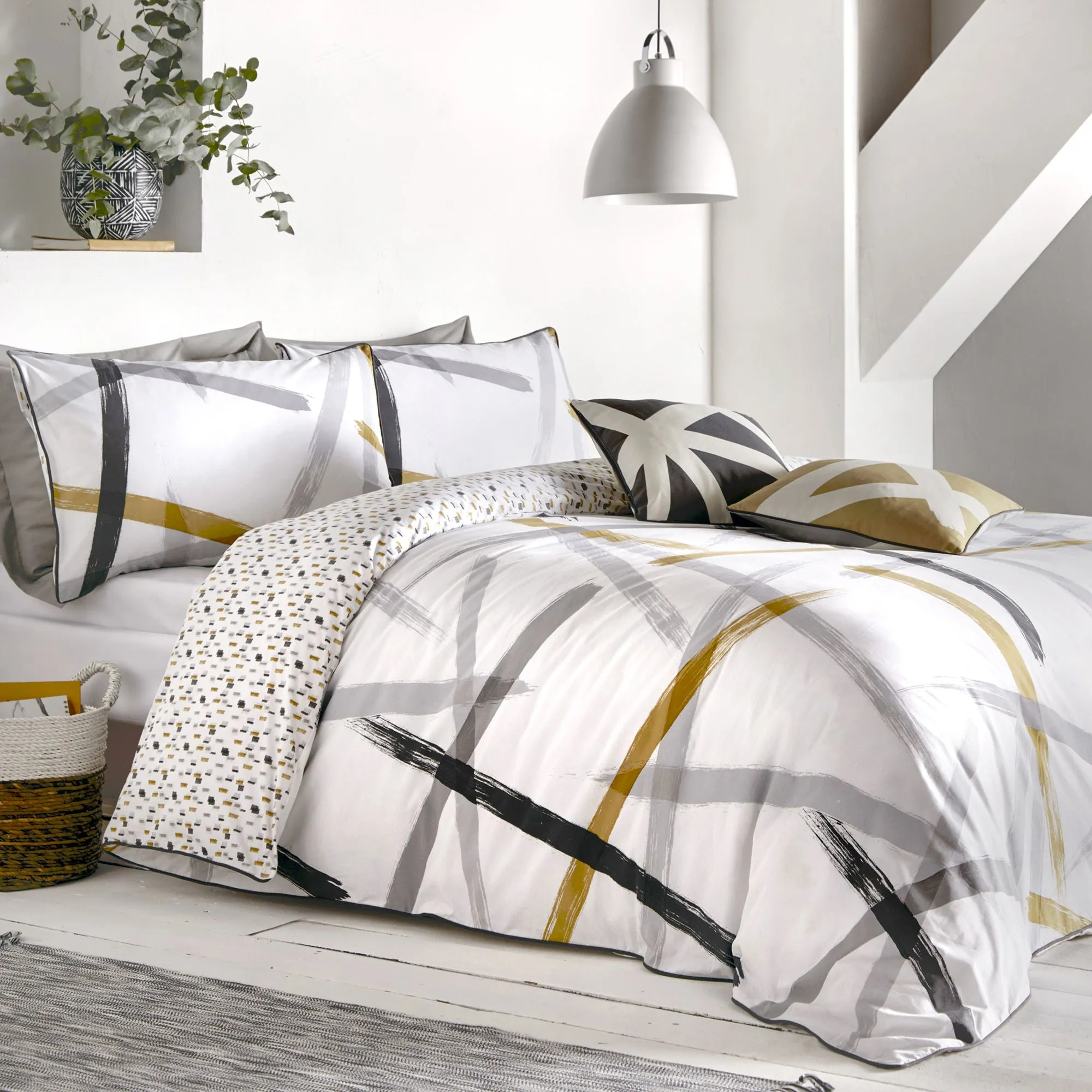 Leda Duvet Cover Set by Appletree Style in Grey & Ochre