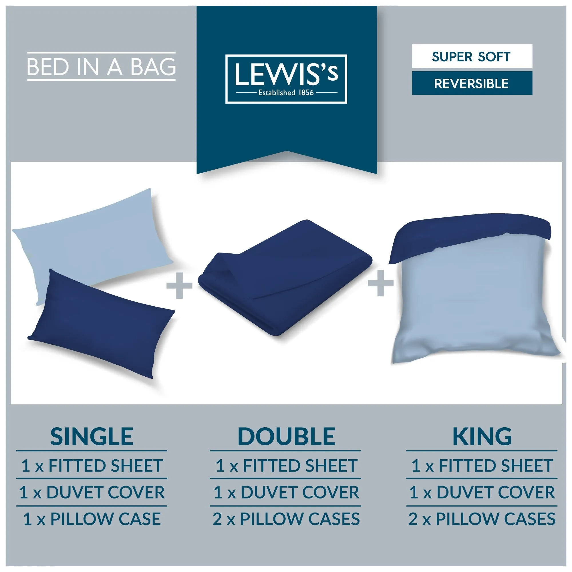 Lewis's Reversible Printed Bed In A Bag - Grey Check