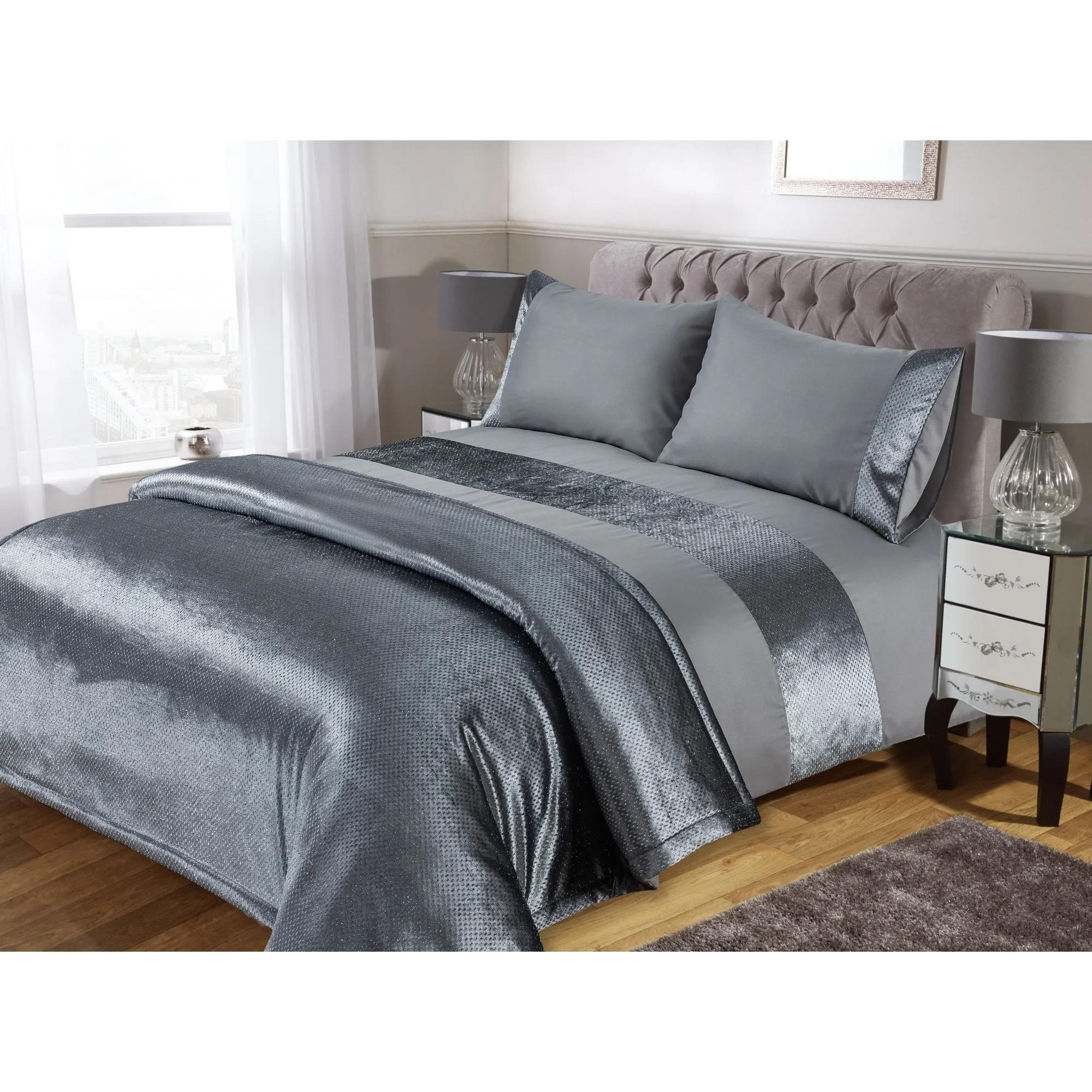 Lewis's Sparkle Velvet Duvet Set -Silver