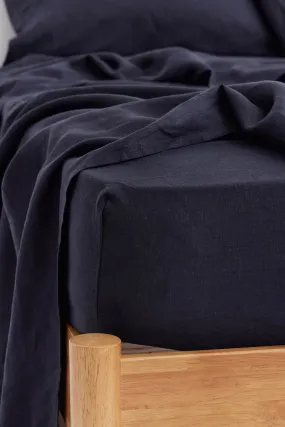 Linen Fitted Sheet Midnight