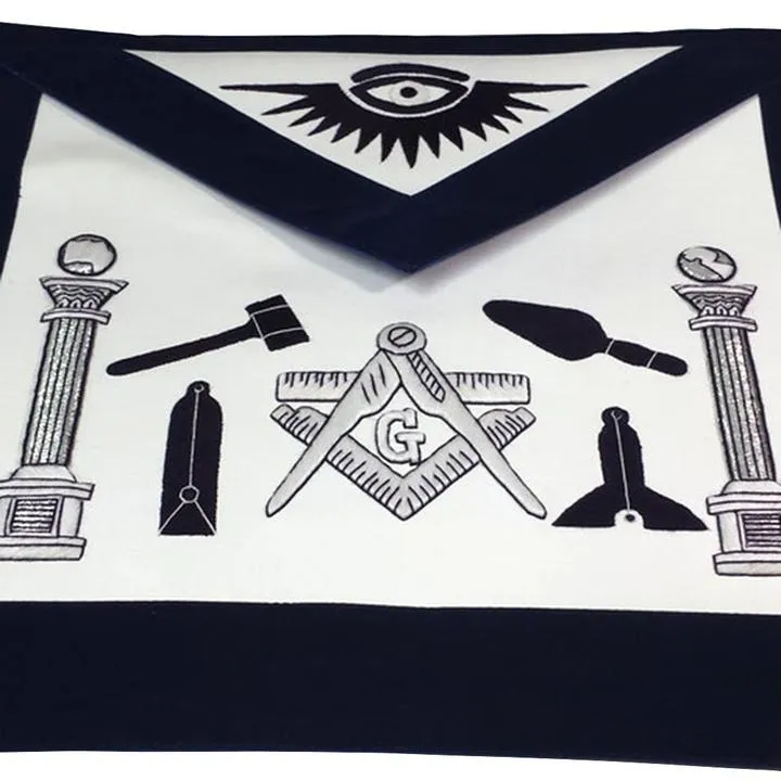 Masonic Apron - Hand Embroided Tools Navy Blue Apron