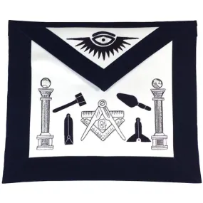 Masonic Apron - Hand Embroided Tools Navy Blue Apron