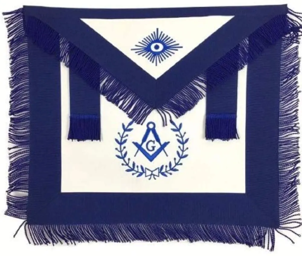 Masonic Blue Lodge Master Mason Apron Machine Embroidery with Fringe Navy