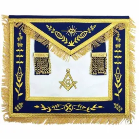 Master Mason Blue Lodge Apron - Navy Blue with Gold Fringe