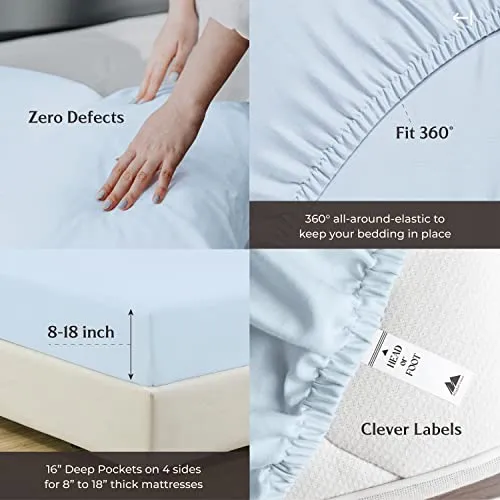 Mayfair Linen 1000 Thread Count Best Bed Sheets 100% Egyptian Cotton Sheets Set-Sky Blue Long-Staple Cotton King Sheet for Bed, Fits Mattress Upto 16'' Deep Pocket, Soft & Silky Sateen Weave Sheets.