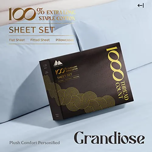 Mayfair Linen 1000 Thread Count Best Bed Sheets 100% Egyptian Cotton Sheets Set-Sky Blue Long-Staple Cotton King Sheet for Bed, Fits Mattress Upto 16'' Deep Pocket, Soft & Silky Sateen Weave Sheets.